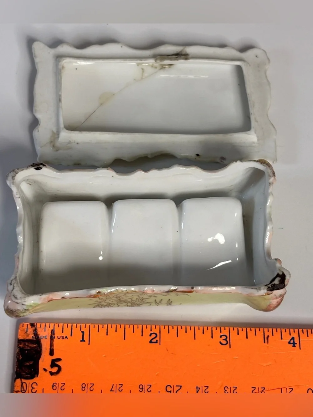 Vintage Tilso Japan Green Floral Porcelain Trinket Box & Bud Vase Vanity set